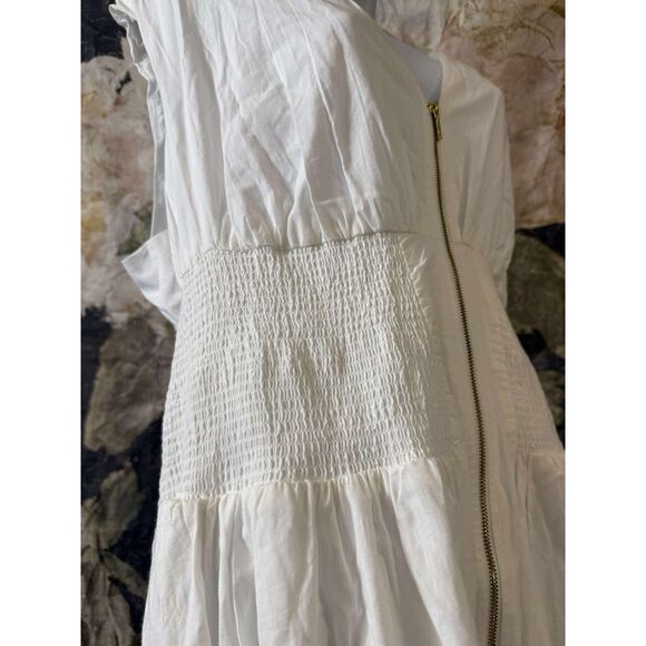 NWT Anthropologie The Tommie Cap-Sleeve Smocked Front-Zip Midi Shirt Dress 2X - Picture 5 of 9